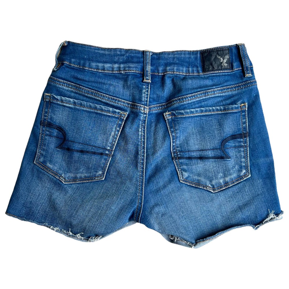 American Eagle Hi-Rise Shortie Size 2 Medium Wash Jean Shorts Super Stretch - Picture 2 of 6